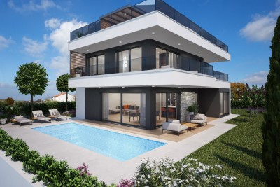 Poreč, uža okolica, Samostojeća luksuzna vila s bazenom i krovnom terasom, 2 km od mora