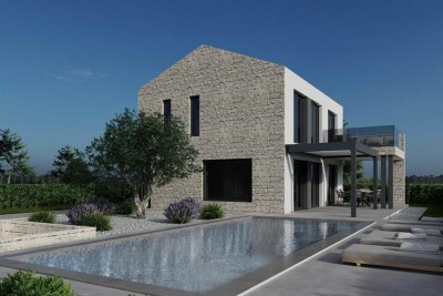 Poreč, Tar, Freistehende Villa mit Pool und Meerblick, 3 km vom Meer entfernt