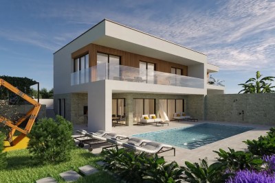 Poreč, okolica, Luksuzna moderna dvojna kuća s bazenom, 5 km od mora