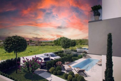 Poreč, Umgebung, Doppelhaus mit Panoramablick auf das Meer